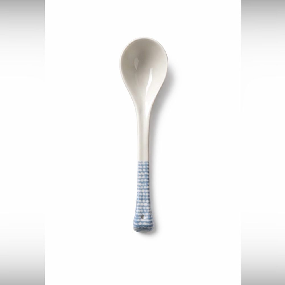 10” Blue&White Ceramic Asian Soup Spoon Large Ramen Pho Serving Spoon Like New